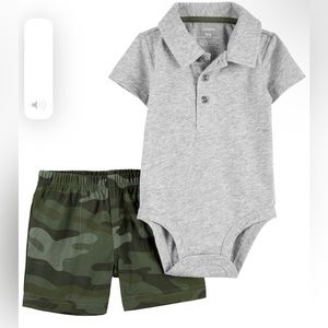 Baby 2-Piece Polo Bodysuit & Camo Shorts Set